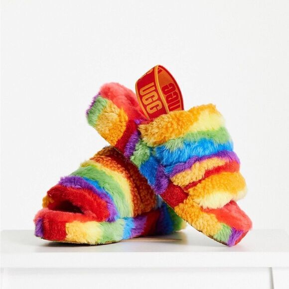 UGG Fluff Yeah slide slippers in rainbow - Picture 4 of 9